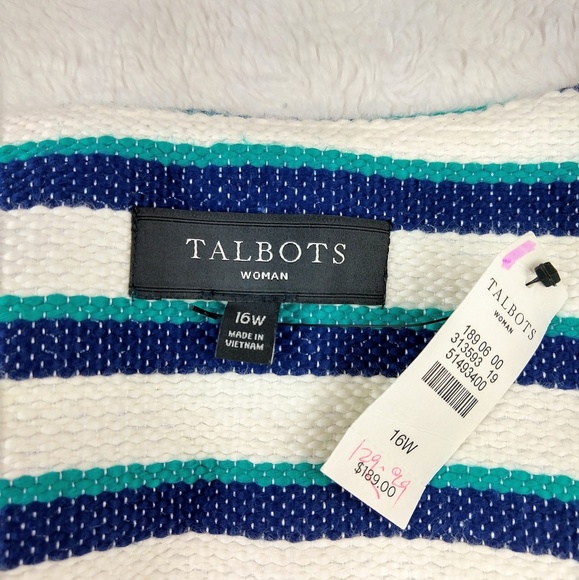 Talbots NWT Stripe Fringe Jacket green cream - Picture 8 of 8